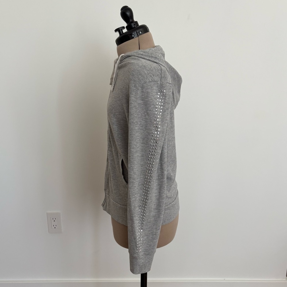 Express Womens Hoodie Medium Gray Silver Studded Lightweight Y2K Casual Comfy - Picture 2 of 12